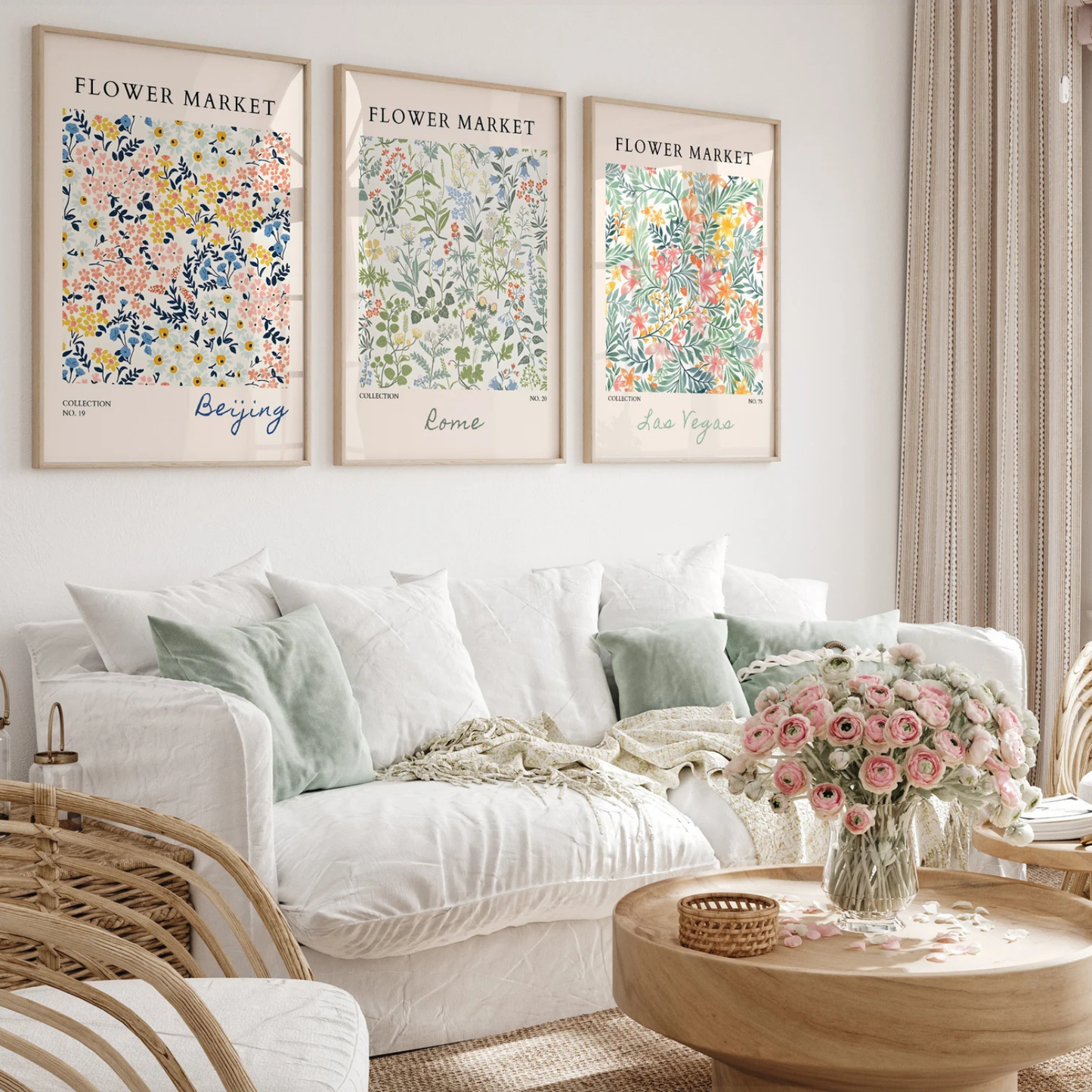 Set x3 Cuadros Mercado de Flores