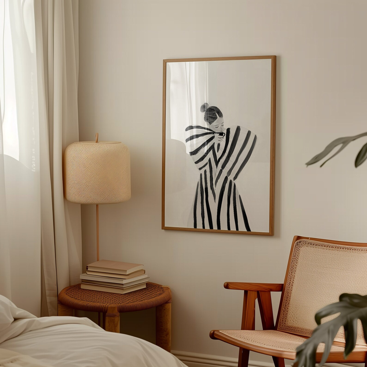 Cuadro Mujer Minimalista con taza de cafe