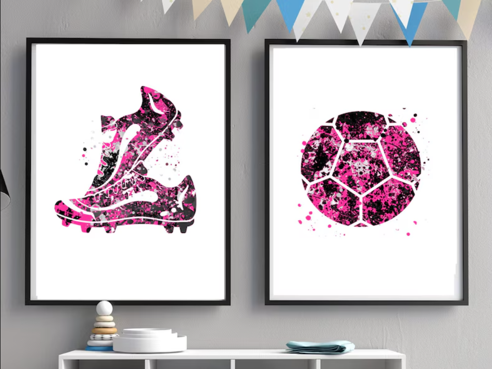 Setx2 cuadros Balon de Futbol y Zapatos Rosas