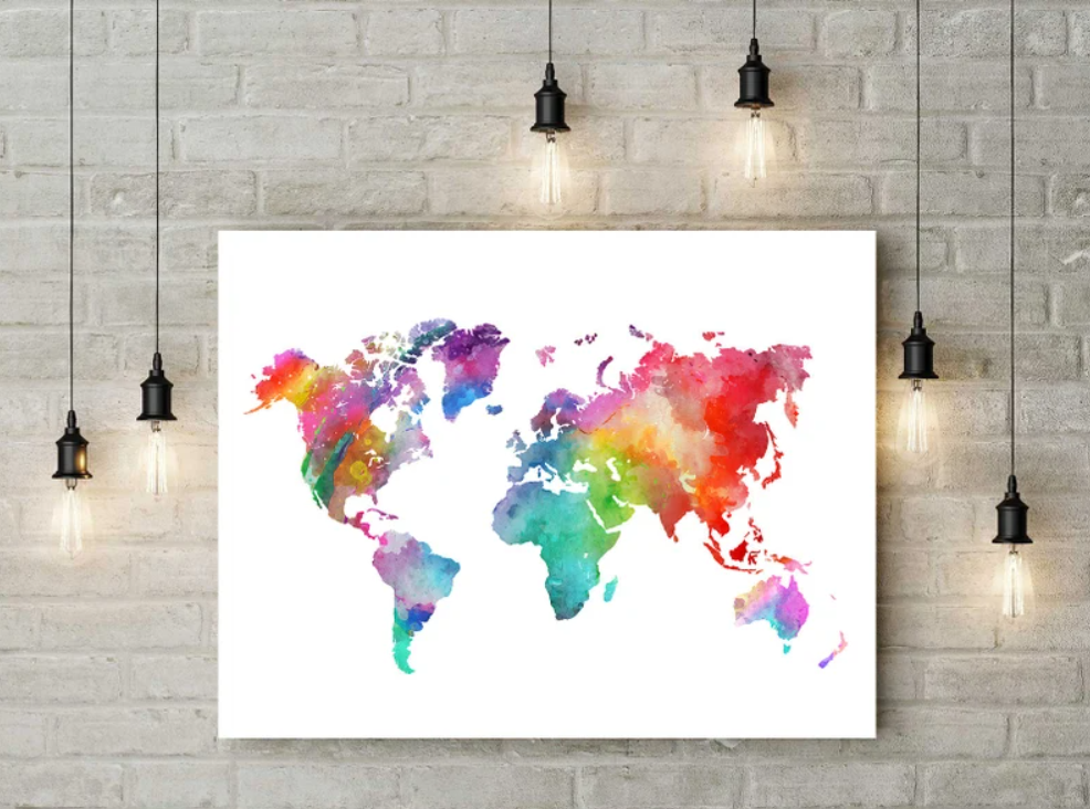 Cuadro Mapamundi estilo acuarela de colores