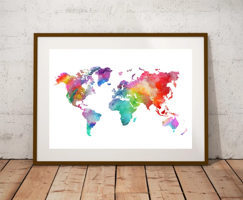 Cuadro Mapamundi estilo acuarela de colores