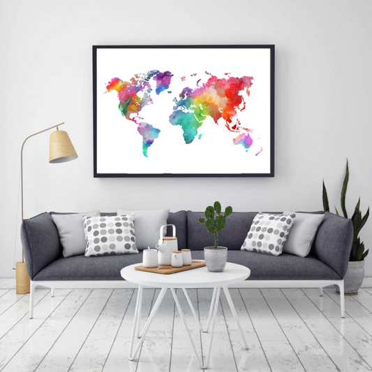 Cuadro Mapamundi estilo acuarela de colores