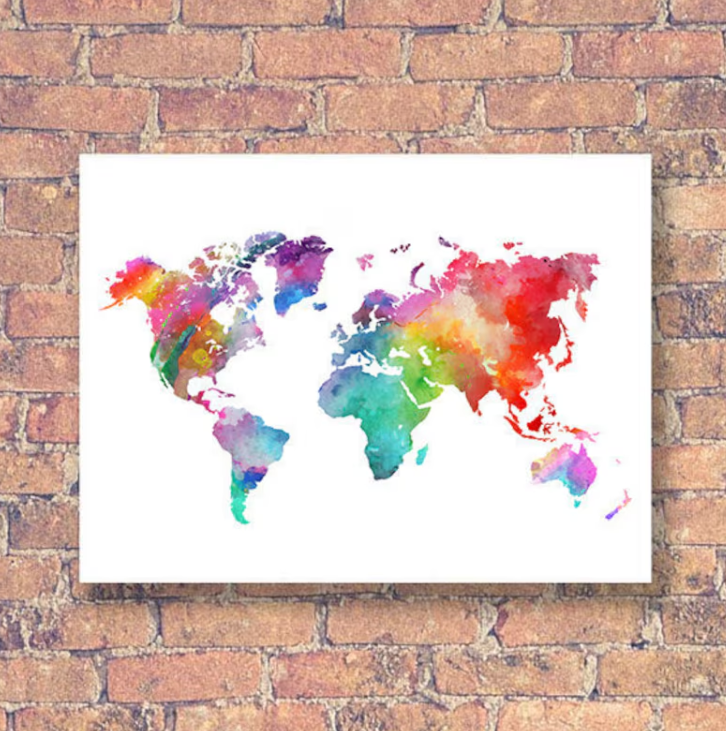 Cuadro Mapamundi estilo acuarela de colores