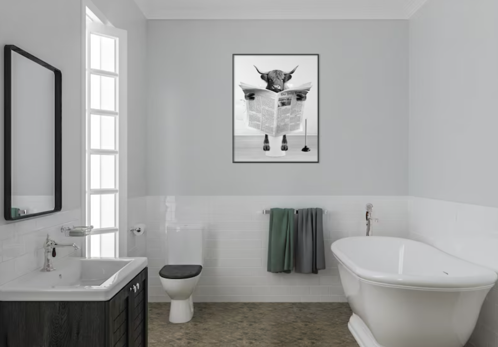 Cuadro Vaca Escocesa Humor del Baño