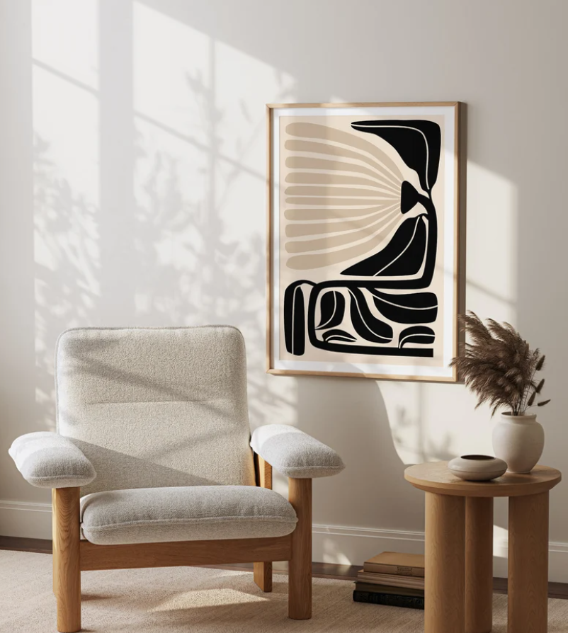 Conjunto de 2  abstractos de arte floral beige y negro