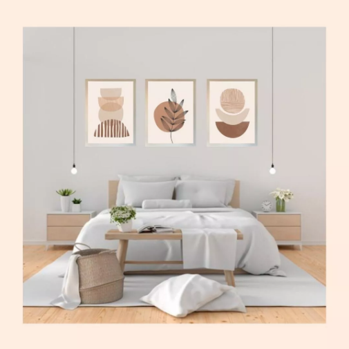 Set x3 Cuadros Boho Botanica abstracta Terracota