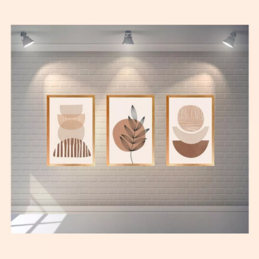 Set x3 Cuadros Boho Botanica abstracta Terracota