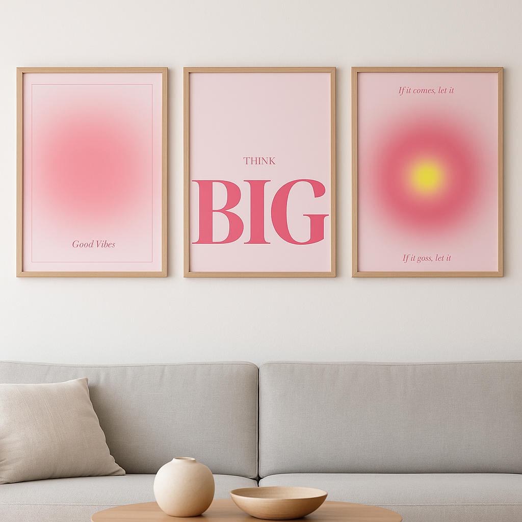 Set x3 Cuadros Preppy rosa (good vibes,think big,If it comes...)