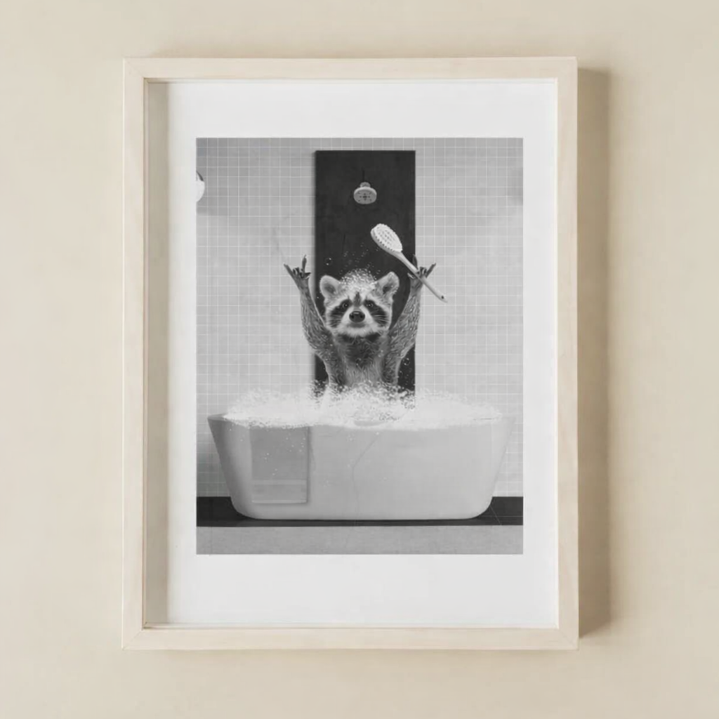 Cuadro de mapache en la bañera