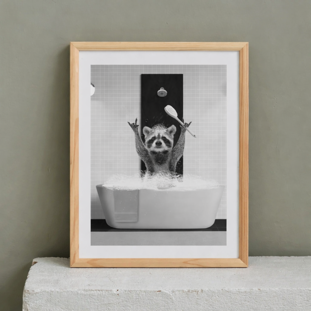 Cuadro de mapache en la bañera