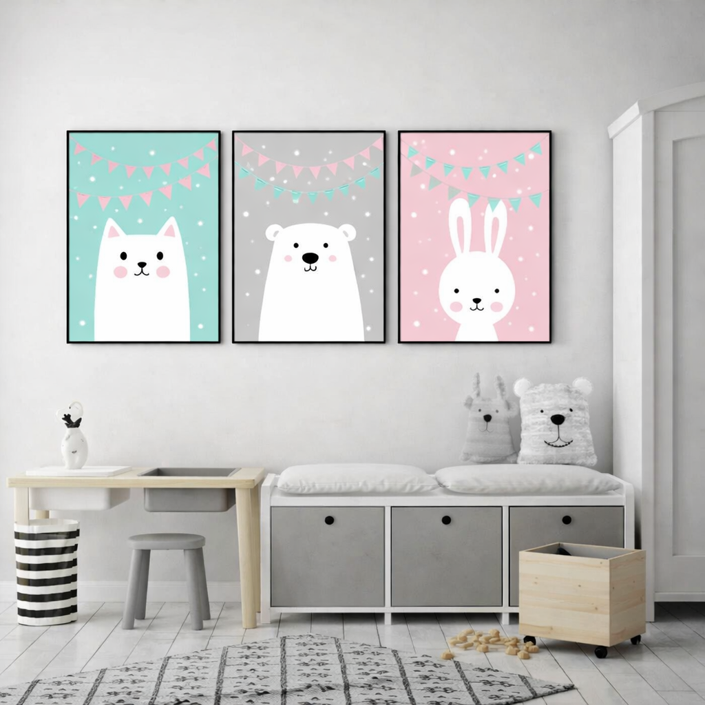 Setx3 Cuadros Infantil- Conejo,Oso, Gato