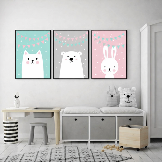 Setx3 Cuadros Infantil- Conejo,Oso, Gato