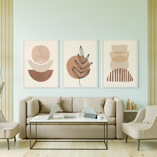 Set x3 Cuadros Boho Botanica abstracta Terracota