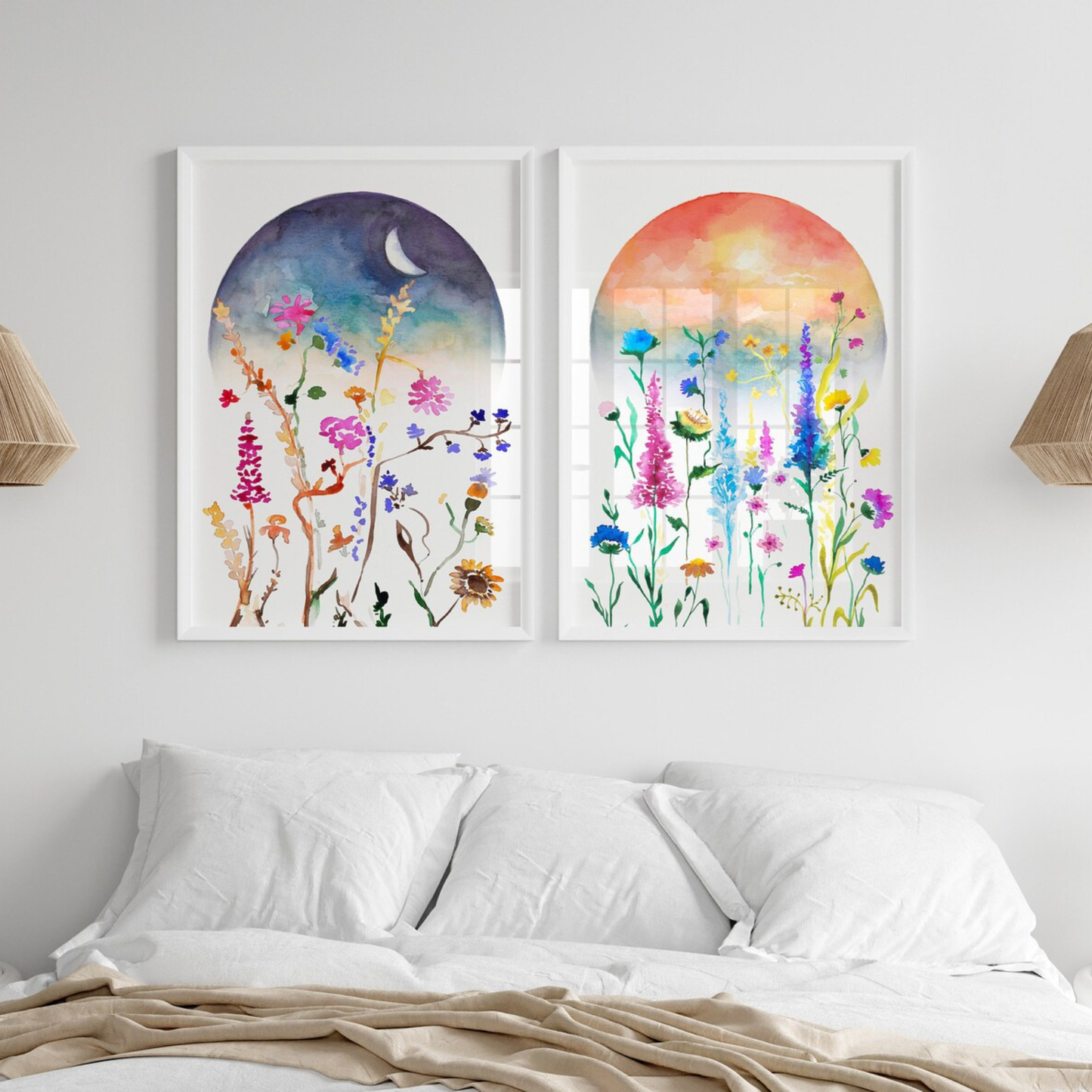 Setx2 Cuadros Flores Silvestre Acuarela Celestial