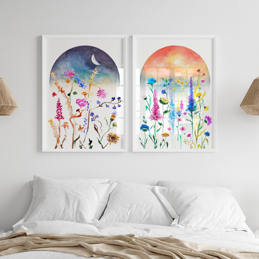 Setx2 Cuadros Flores Silvestre Acuarela Celestial