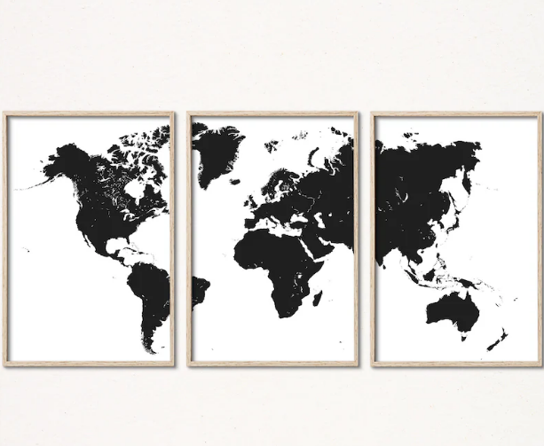 Set x3 Cuadros Mapa blanco y negro