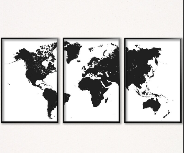 Set x3 Cuadros Mapa blanco y negro