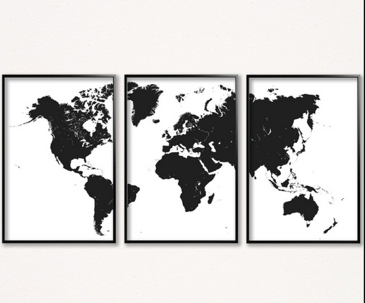 Set x3 Cuadros Mapa blanco y negro