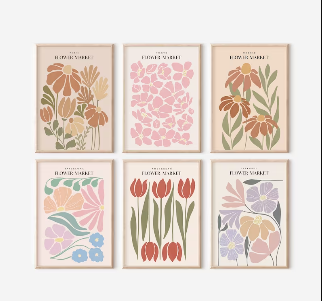 Set x3 Cuadros Mercado de Flores Boho