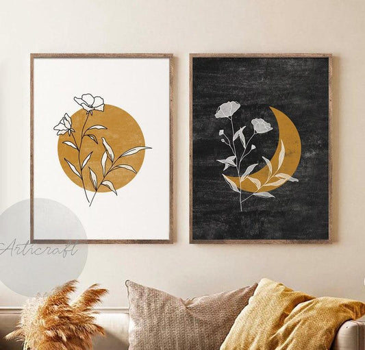 Setx2 Cuadros Sol y Luna amarilla y negra