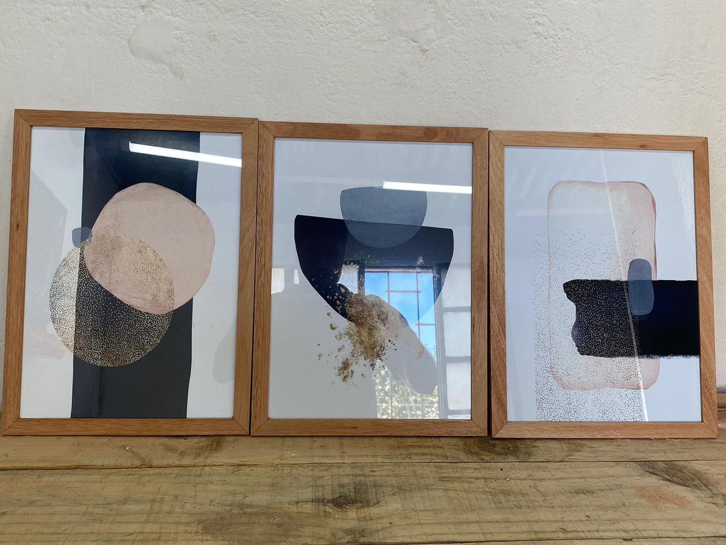 Setx3 Cuadros Acuarela abstracta azul marino