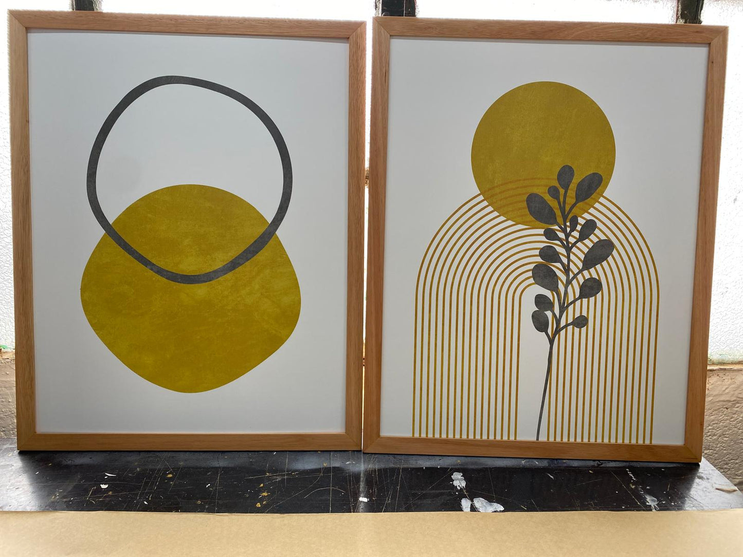 Set de 2 Cuadros Boho Geométrico Amarillo Mostaza