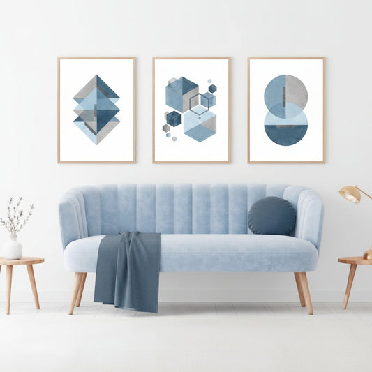Setx3 Cuadros Geometrico Azul Marino y Gris
