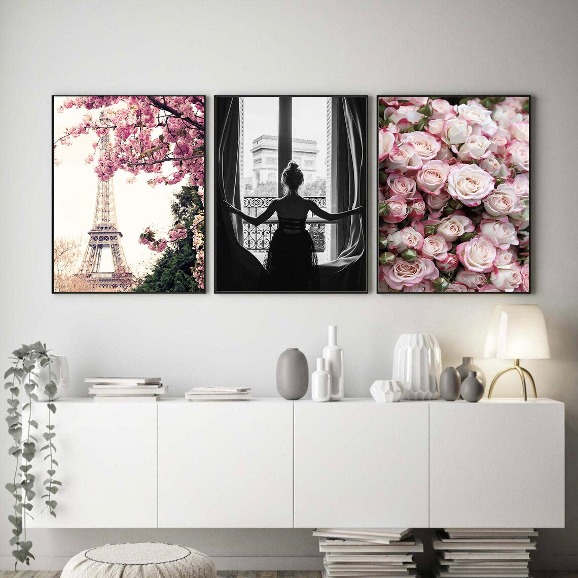 Set x3 Cuadros Romantico París Blush Pink