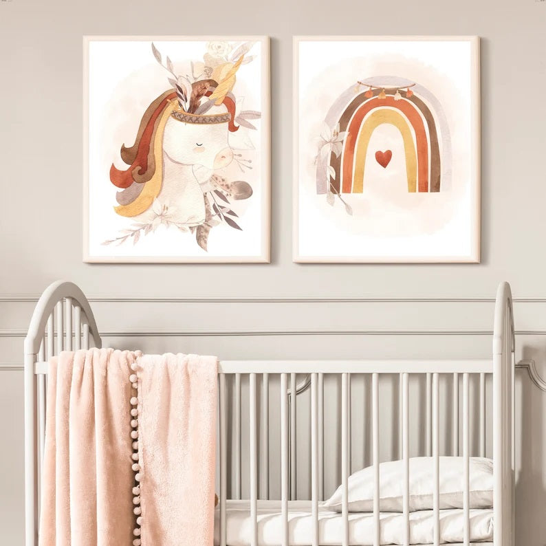 Set de 2 Cuadros Infantiles Indio Arcoiris