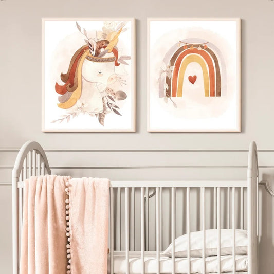 Set de 2 Cuadros Infantiles Indio Arcoiris