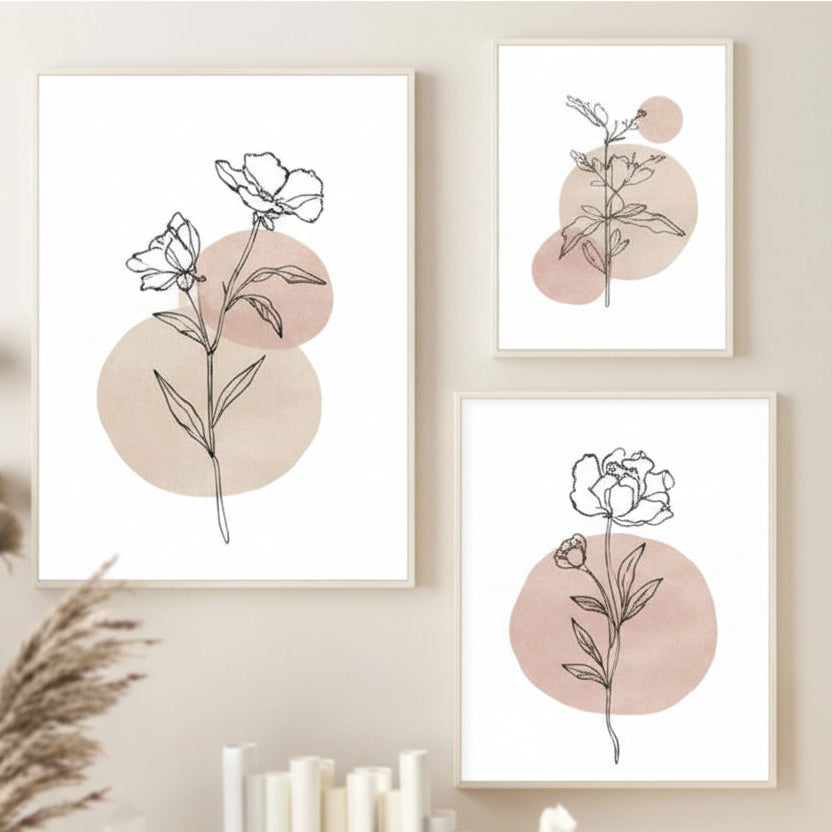 Set x 3 Cuadros irregular Estampado de lineas florales