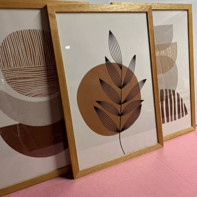 Set x3 Cuadros Boho Botanica abstracta Terracota