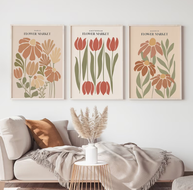 Set x3 Cuadros Mercado de Flores Boho