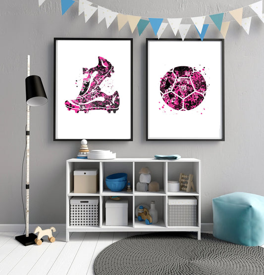 Setx2 cuadros Balon de Futbol y Zapatos Rosas