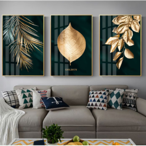 Setx3 Cuadros Hoja china negro y dorado