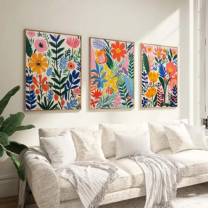 Setx3 Cuadros Estampado de flores Coloridos