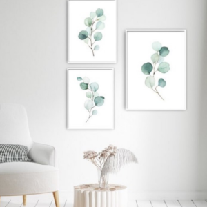 Setx3 Cuadros Irregular  Botanica en hojas de acuarela