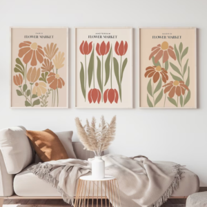 Set x3 Cuadros Mercado de Flores Boho