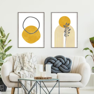 Set de 2 Cuadros Boho Geométrico Amarillo Mostaza