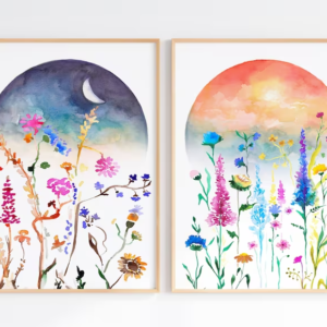 Setx2 Cuadros Flores Silvestre Acuarela Celestial