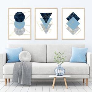 Setx3 Cuadros Geometrico Azul Marino y Oro