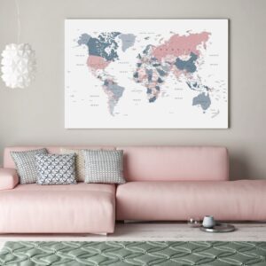 1 Cuadro Mapamundi Rosa y Azul