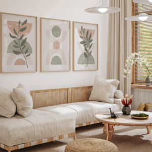 Setx3 Cuadros de Boho Botanico color verde salvia y rosa rubor