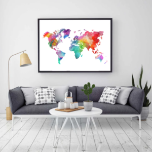 1 Cuadro Mapamundi estilo acuarela de colores
