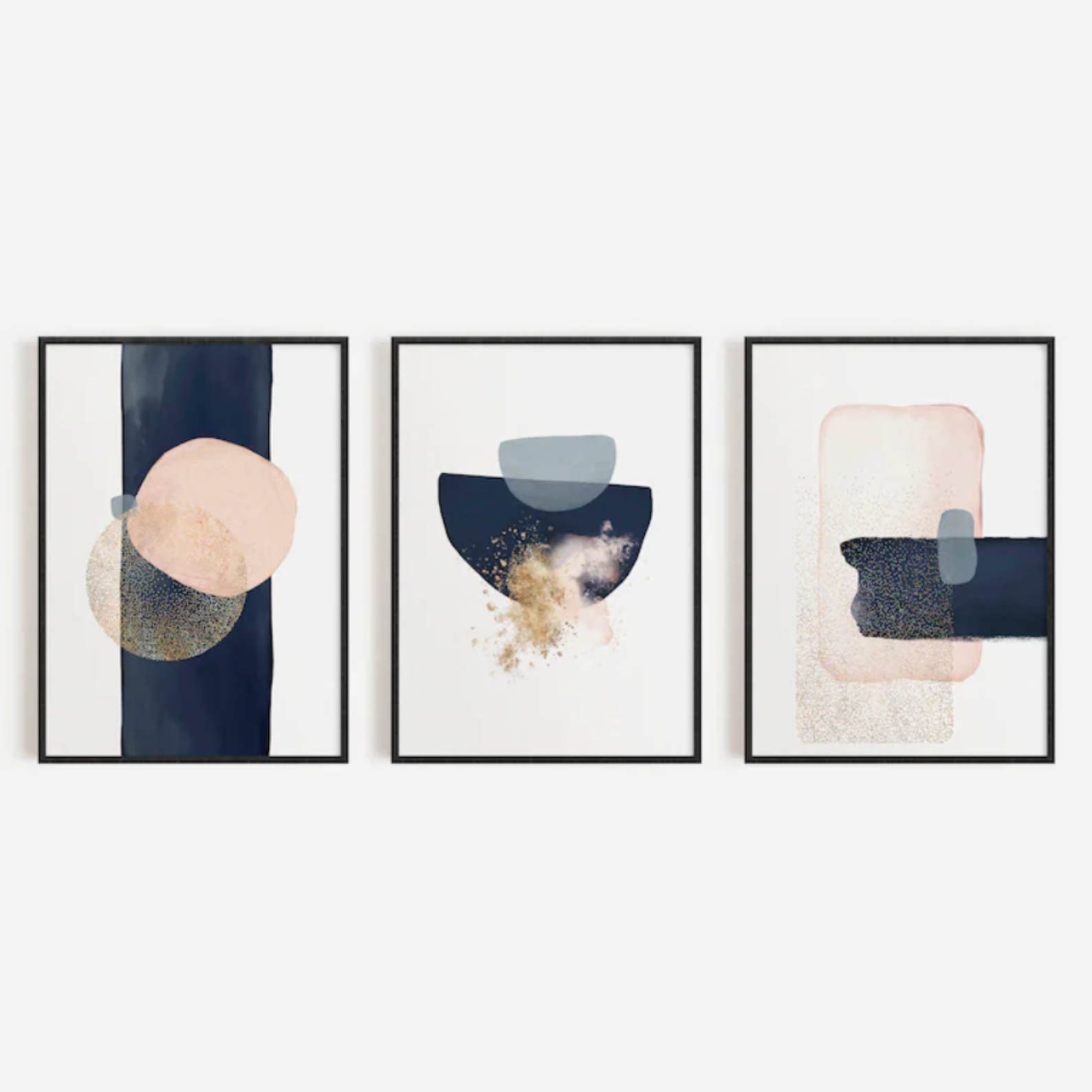 Setx3 Cuadros Acuarela abstracta azul marino