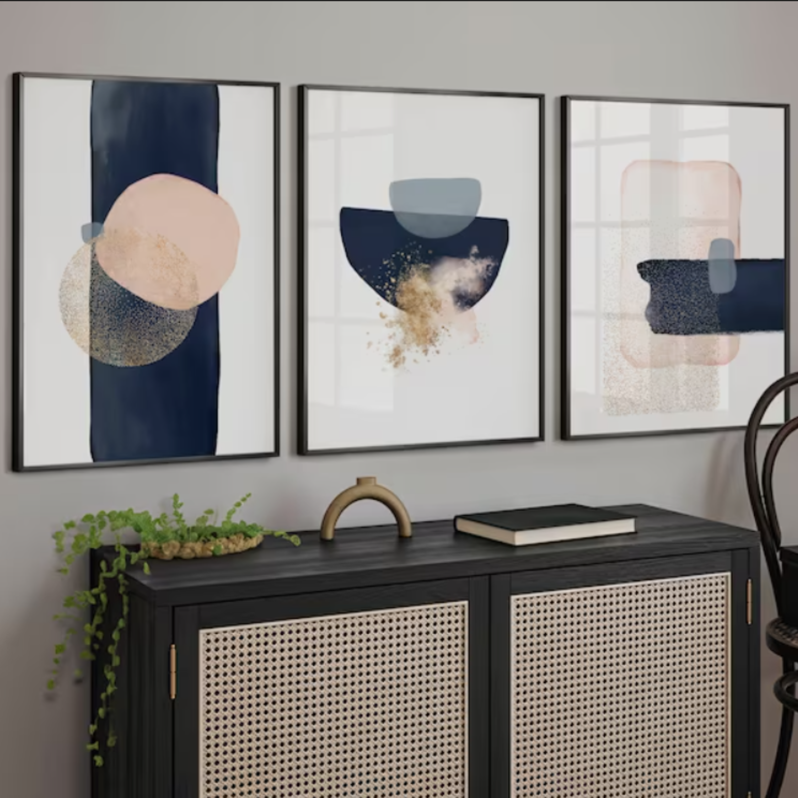 Setx3 Cuadros Acuarela abstracta azul marino - Image 6