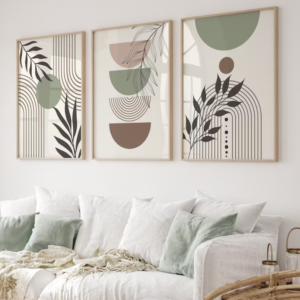 Conjunto 3 Cuadris de galería boho, verde salvia