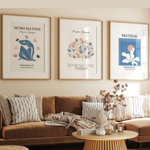 Conjunto de 3 cuadros Henrie Matisse en tono azul