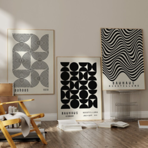 Conjunto de 3 cuadros Bauhaus Ausstellung blanco y negro