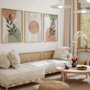 setx3 Cuadros Boho Abstracto verde salvia y naranja oxido